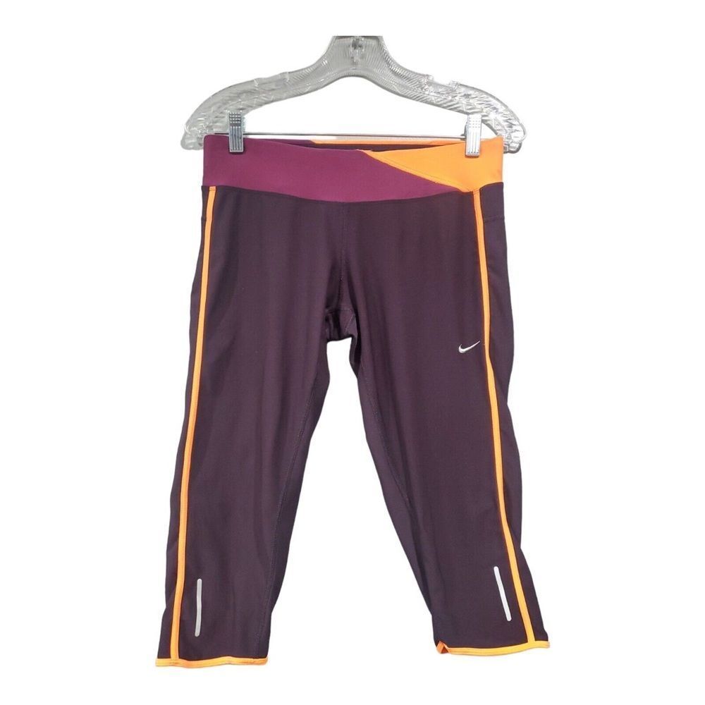 NIKE Dri-Fit Twisted Purple Orange Running Capri Cropped Leggings Pants